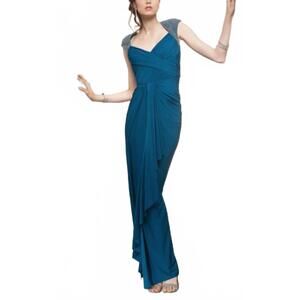 NEW MIGNON beaded cap sleeve gown in teal